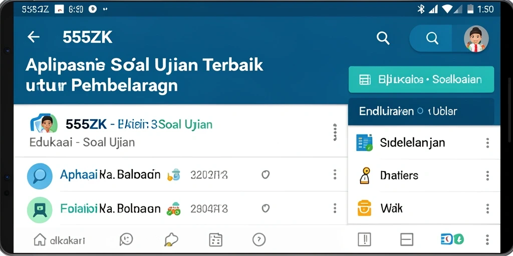 Screenshot aplikasi 555ZK menunjukkan tampilan antarmuka soal ujian.