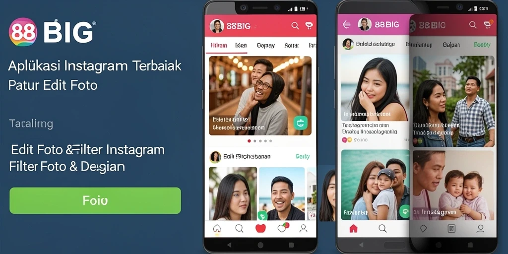 Antarmuka aplikasi 88BIG dengan berbagai pilihan filter Instagram.
