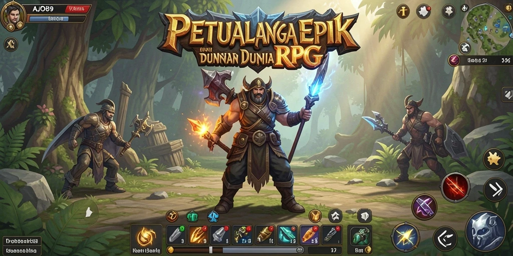 Tampilan antarmuka AJO89 dengan karakter dan quest yang menarik.
