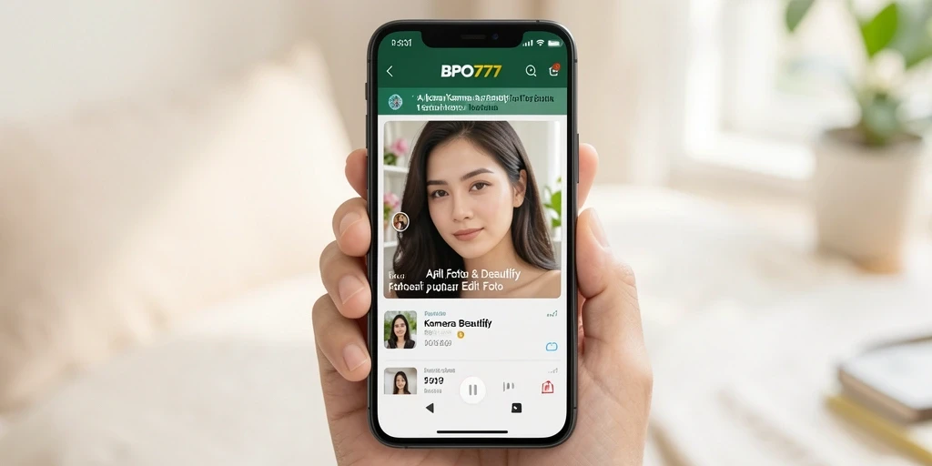 Antarmuka BPO777 dengan fitur edit foto yang menarik.