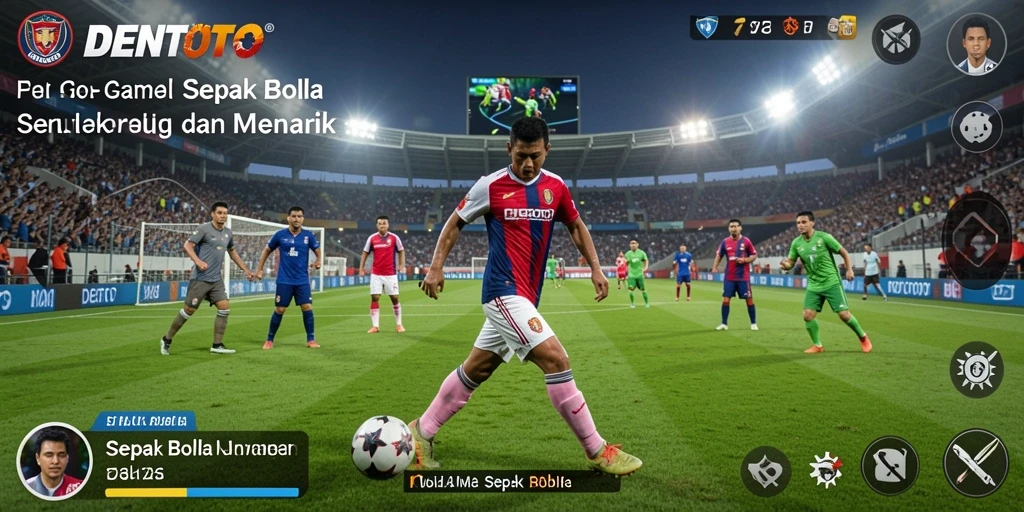 Tampilan antarmuka DENTOTO yang modern dan interaktif dalam permainan sepak bola.