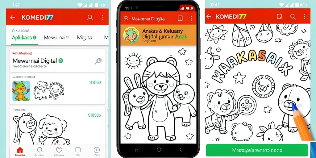 Tampilan antarmuka aplikasi Mewarnai Digital KOMEDI77 yang menarik.