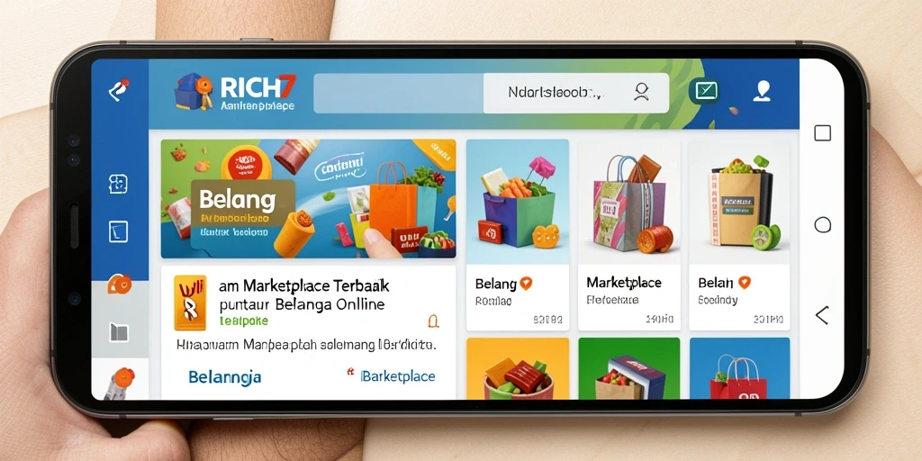Screenshot utama RICH7 yang menampilkan antarmuka aplikasi Marketplace.